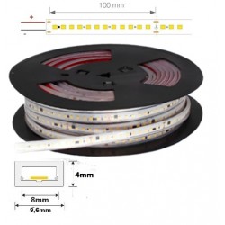 Tira LED 230V monocolor 14W/mt 120L/mt. SMD 2835 IP67 9,6x4mm corte cada 100mm, bobina de 50mts x 4,80€/mt